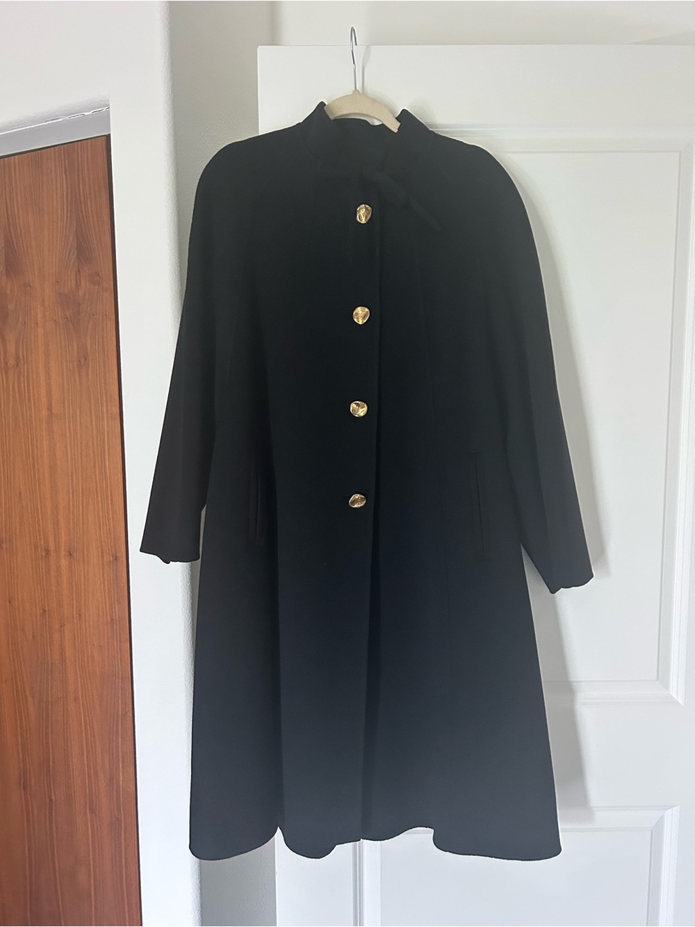 VINTAGE - Classic Black A-Line/Cape Coat with Gold Buttons